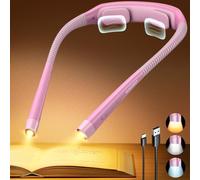 Glocusent Lampada da lettura ergonomica con batteria da 1600 mAh, 3 colori e 5 luminosità continua, pratico interruttore di blocco e timer - luce da lettura per lavori manuali (rosa)