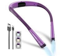 Glocusent Lampada da Lettura, LED luce del libro, Ricaricabile, 3 Colori, 6 Livelli di luminosità, Bracci pieghevoli, mani libere, Perfetta per Tejer, Estudiar, Dormir, Viajar