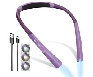 Glocusent LED Luce Lettura Collo, Luce per Lettura Libri a Letto, Timer 30min., 3 Colori & 3 Intensità Regolabili, Ricaricabile & Duratura, Ideale per Leggere, Sferruzzare, Riparare
