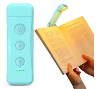 Glocusent luce per libri ricaricabile USB, luce LED portatile con clip, 3 colori ambra e 5 luminosità regolabili, compatta e di lunga durata, regalo per gli amanti dei libri (Azzurro-Pro Max)