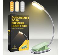 Glocusent Posh Premium Lampada da Lettura con Timer,Luce da Lettura Ricaricabile16LED,funziona per 160ore, 1800K Lampada Libro per la Cura degli Occhi,3Colori,5Toni Luminosità, Perfetto per i Lettori