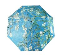 Glodeals Ombrellone automatico pieghevole con 3 dipinti ad olio, protezione solare, anti-UV, da donna (fiori di mandorlo)
