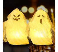 Glodecart 2 mini luci decorative di Halloween per la decorazione della casa della camera da letto, simpatico fantasma con garza luce notturna per feste di Halloween, regali per esterni e interni