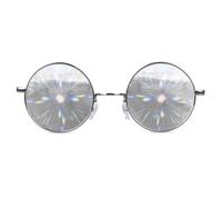 GloFX Occhiali a diffrazione | Montature in metallo stile hippie e pilota con lente a specchio e prisma 3D effetto arcobaleno, Specchio argento - Rotondo, Taglia unica