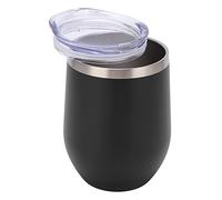 GLOGLOW Bicchiere da vino in acciaio inox 304, senza manico, doppia parete, isolato sottovuoto, tazza con coperchio, 340 ml, per gli amanti del vino (BLACK)