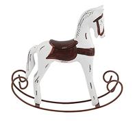GLOGLOW Cavallo a Dondolo in Legno Fatto a Mano, Regalo per Bambini Dipinto e Intagliato per la Decorazione della Casa, Decorazione Unica da Scrivania con Tronchi Nordici (WHITE)