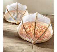 GLOGLOW Coperchio per Alimenti in bambù, Cupola per Alimenti in Rete, Coperchio Retrattile, Protezione Dagli Insetti per Picnic, Barbecue, Feste in Spiaggia, Ciotola per Frutta, Vassoio (Beige B)