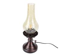 GLOGLOW Lampada da Tavolo Vintage a Cherosene Lampada a Olio Stile Base in Ferro Invecchiato Soffiato a Mano Colore tè Paralume in Vetro craquelé 40W E27 E26 Base Lampadina per (Spina europea 220V)