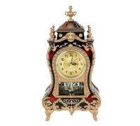 GLOGLOW Orologio da tavolo, orologio da tavolo antico decorativo per casa e hotel, con 12 canzoni, design vintage da parete, in plastica, leggero, per casa e ufficio (rosso marrone)