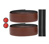 GLOGLOW Set di 2 cinghie per manubrio leggere, in pelle PU, in EVA, per bici da corsa, antiscivolo (BROWN)