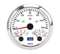 GLOGLOW Tachimetro NAN GPS Contachilometri 85 Mm, Calibro a 12 Colori 120 Mph per, Yacht, Barca dei Camion/serie di Yacht (BEZEL argento con quadrante bianco CX8304)