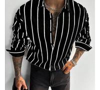 GloMan Camicia da uomo classica a righe bianche e nere a maniche lunghe, effetto lino con bottoni, casual per ufficio e pendolarismo, vacanze estive, stile old money per tutte le stagioni, regalo per