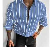 GloMan Camicia da uomo classica bianca con righe nere a maniche lunghe, effetto lino con bottoni, casual per ufficio e pendolarismo, vacanze estive, stile old money per tutte le stagioni, regalo per u