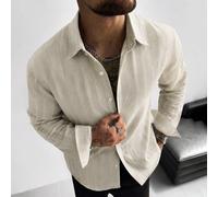 GloMan Quiet Luxury Camicia da uomo in misto cotone e lino con bottoni, a righe color caffè chiaro, maniche lunghe, adatta per appuntamenti all'aperto, ritorno a scuola, uso quotidiano, vacanze al mar