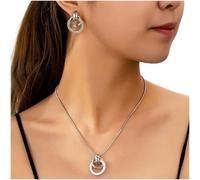 Glomc Collana e Orecchini in Lega Placcata Design Collana e Orecchini | Design geometrico elegante, motivo per circolare , per stile minimalista, look sofisticato, adatto a ogni outfit