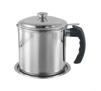 Glomc Filtro per grasso in acciaio inox da 1,3 l, multicolore, con filtro e coperchio riutilizzabili, resistente al calore, per cucinare e friggere per conservare olio e grasso da cucina (argento)