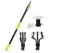 Glomc Kit di cambio lampadina, per soffitti alti, asta telescopica in alluminio (143-360 cm), 2 gabbie a otto dita e ventosa, strumento di ricambio sicuro senza scaletta