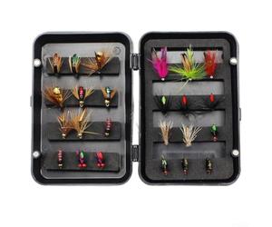 Glomc Kit di esche per pesca a mosca, fatte a mano, esche secche bagnate per formiche, spigola, trota, salmone, set di attrezzatura per la pesca di fiume palude in tutte le stagioni (C-24 pezzi)