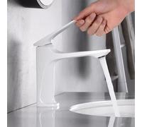 Glomc Rubinetti per vasca da bagno, con nucleo in ottone, monocomando, montaggio su piano, miscelatore caldo e freddo, finitura placcata acqua, facile da pulire, cartuccia a disco per lavabo (bianco)