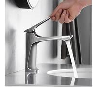 Glomc Rubinetti per vasca da bagno, con nucleo in ottone, monocomando, montaggio su piano, miscelatore caldo e freddo, finitura placcata acqua, facile da pulire, cartuccia a disco per lavabo (argento)