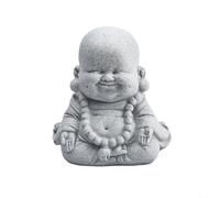 Glomc Set di 3 Buddha sorridente grasso ornamentale da giardino in resina effetto arenaria per esterni e interni, statua decorativa per meditazione zen o giardino domestico (C)