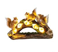 Glomc Statua solare da giardino con tre scoiattoli in resina con luce notturna calda, 26 x 8 x 18 cm, ornamento per prato, cortile, patio e vialetto (tre scoiattoli)