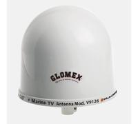 Glomex - Antenna TV/FM/DAB "Altair AGC" Ø25cm (Bianco), Modello V9126AGC - Amplificatore Automatico, Polarizzazione H/V, Kit Cavi e Base, Per Barche - Ricezione Stabile e Completa