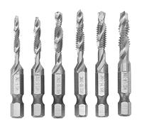 Glomora 6-Piece HSS Spiral Flute Tap and Drill Set, UNC Thread Combined Hand Taps (6-32, 8-32, 10-24, 10-32, 12-24, 1/4-20) for Metal and Wood