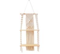 Glomora Bohemian 2 Tier Hanging Shelf, 100% Natural Cotton Cord Beech Pine Wood Shelf, Fully Assembled Wall Hanging Storage for Home Wall Decor Display