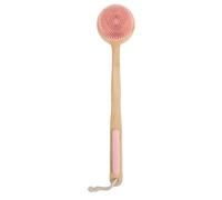 Glomora Double Sided Shower Brush Long Handle Exfoliating Dry Wet Use Nylon Silicone Bath Body Brush (Pink)