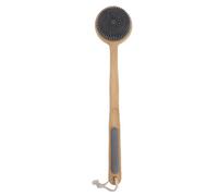 Glomora Double Sided Shower Brush Long Handle Exfoliating Dry Wet Use Nylon Silicone Bath Body Brush (Gray)