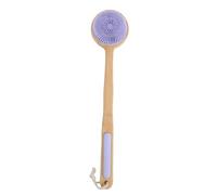Glomora Double Sided Shower Brush Long Handle Exfoliating Dry Wet Use Nylon Silicone Bath Body Brush (Purple)
