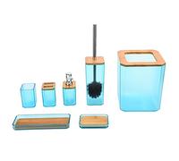Glomora Premium 7 Pezzi Set di Accessori da Bagno, Complesso da Bagno in Legno con Portasapone, Portasapone, Portaspazzolino, Tazza, Scopino, Pattumiera E Vassoio per Casa E Hotel(Verde)