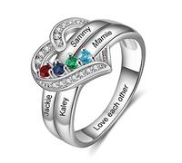 Glooraca Anelli con nome per la mamma Anelli personalizzati con pietra di nascita Anelli per le donne Anello di famiglia personalizzato con 1-8 nomi (4 pietra)