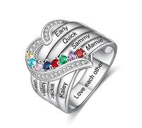 Glooraca Anelli con nome per la mamma Anelli personalizzati con pietra di nascita Anelli per le donne Anello di famiglia personalizzato con 1-8 nomi (8 pietra)