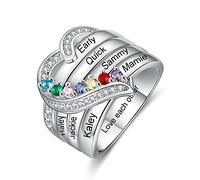 Glooraca Anelli con nome per la mamma Anelli personalizzati con pietra di nascita Anelli per le donne Anello di famiglia personalizzato con 1-8 nomi (7 pietra)