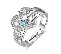 Glooraca Anelli con nome per la mamma Anelli personalizzati con pietra di nascita Anelli per le donne Anello di famiglia personalizzato con 1-8 nomi (3 pietra)