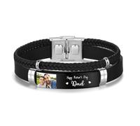 Glooraca Braccialetti con foto personalizzate per uomini, regali per papà, personalizzabili con nome e testo inciso, regalo personalizzato per festa del papà e compleanno, Misura unica, Acciaio
