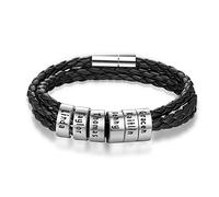 Glooraca Braccialetto da uomo in pelle con nome personalizzato inciso braccialetto in pelle, regalo per uomo, papà, marito, nonno, fidanzati, 1-6 nomi (6 nome)