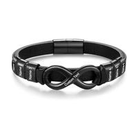 Glooraca Braccialetto Personalizzato per Uomo Papà Nome Infinito Personalizzato Braccialetti in Pelle Regalo per la Festa del Papà da Figlio Figlia, Misura unica, Acciaio inossidabile, Nessuna pietra