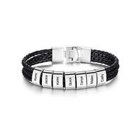 Glooraca Bracciali personalizzati con nome maschile Bracciale in pelle a treccia con nomi incisi Bracciale con nome personalizzato per i regali del padre e del marito (Silver, 3 Names)