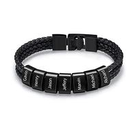 Glooraca Bracciali personalizzati con nome maschile Bracciale in pelle a treccia con nomi incisi Bracciale con nome personalizzato per i regali del padre e del marito (Black, 5 Names)