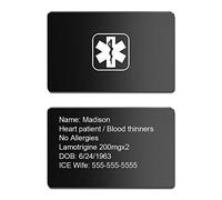 Glooraca Carta d'identità medica personalizzata personalizzata per carte mediche di emergenza, carta di allarme medica personalizzata (nero)