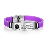 Glooraca Personalizzazione SOS Bracciale medico regolabile per uomo e donna Acciaio inossidabile e silicone Avviso medico ID medico Incisione gratuita