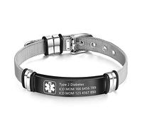 Glooraca Personalizzazione SOS Bracciale medico regolabile per uomo e donna Acciaio inossidabile e silicone Avviso medico ID medico Incisione gratuita