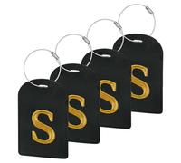 Gloppie 4 Targhette Bagaglio Personalizzate Lettera S in Pelle PU con Scheda Informativa Scrivibile Set per Valigia, Zaino e Borse Viaggio Luggage, Nero