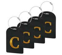 Gloppie Etichette Bagaglio Aereo 4 Pezzi Lettera C, Targhette Privacy TSA | Set 4 etichette bagaglio con lettera ricamata oro, protezione privacy TSA, pelle PU impermeabile 70x110mm.