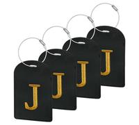 Gloppie Etichette Bagaglio Aereo 4 Pezzi Lettera J, Targhette Privacy TSA | Set 4 etichette bagaglio con lettera ricamata oro, protezione privacy TSA, pelle PU impermeabile 70x110mm.