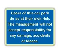 GloReflect - Cartello di sicurezza con scritta "V Safety GloReflect Users Of This Car Park Do So At Their Own Risk", 600 x 450 mm, composito in alluminio da 3 mm, GloReflect