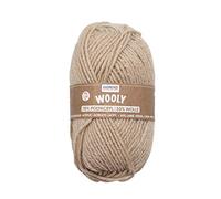 Glorex 5 1002 04 - Gomitolo Wooly, 70% acrilico, 30% lana, molto morbido e caldo, comodo da indossare, 50 g, circa 90 m, beige, ideale per cappelli, sciarpe e scaldamuscoli, pieghe mélange.